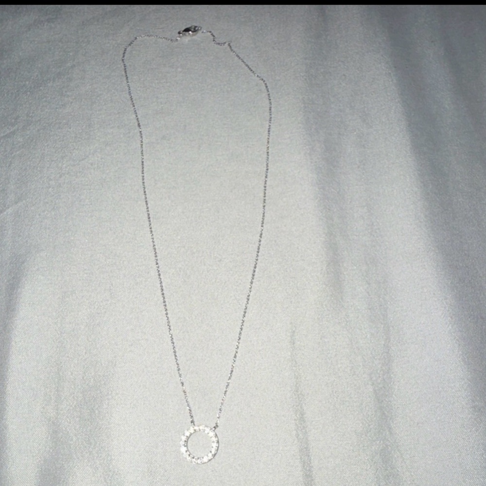Delicate 14K White Gold Circle Pendant Necklace - Women Jewelry